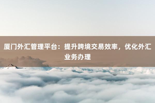 厦门外汇管理平台：提升跨境交易效率，优化外汇业务办理